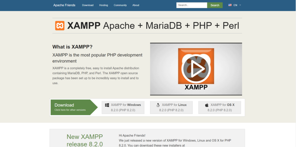 Download Xampp to install WordPress on localhost