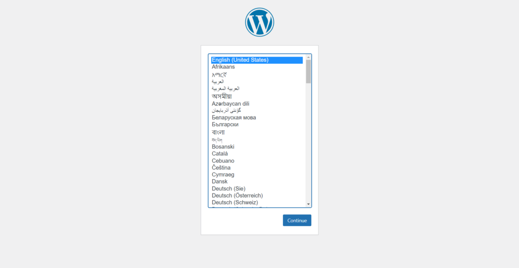 localhost setup window