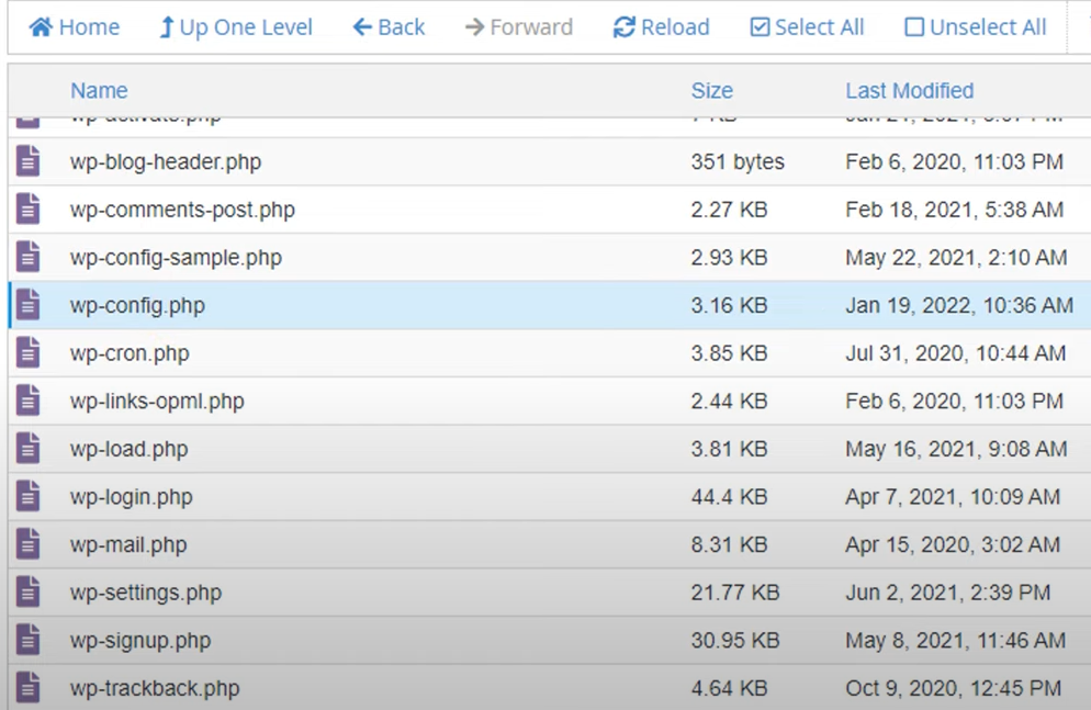 wp-config.php file in WordPress cPanel