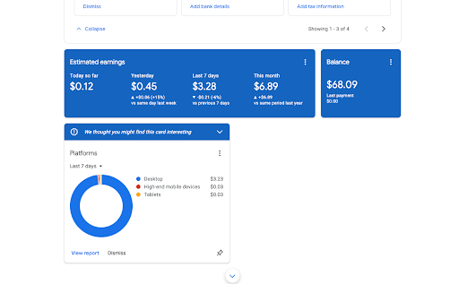 Adsense payment dashboard