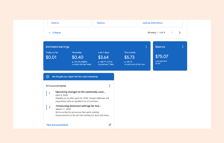 adsense earnings screenshot