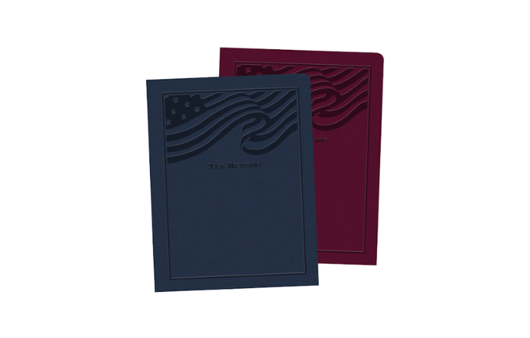 blue and maroon folders