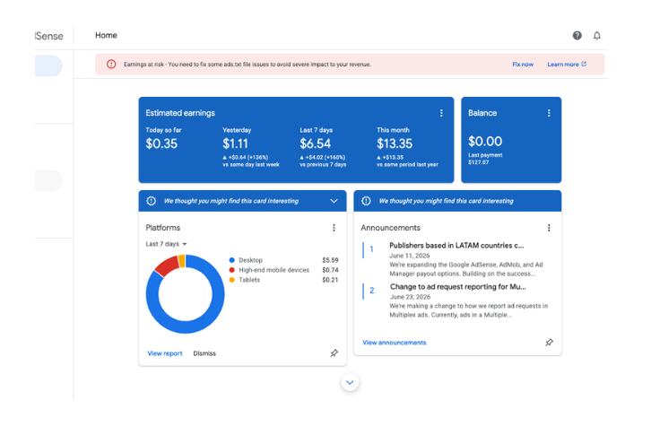 adsense income screenshot