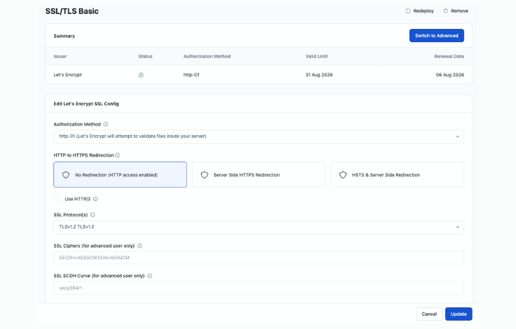 runcloud SSL feature